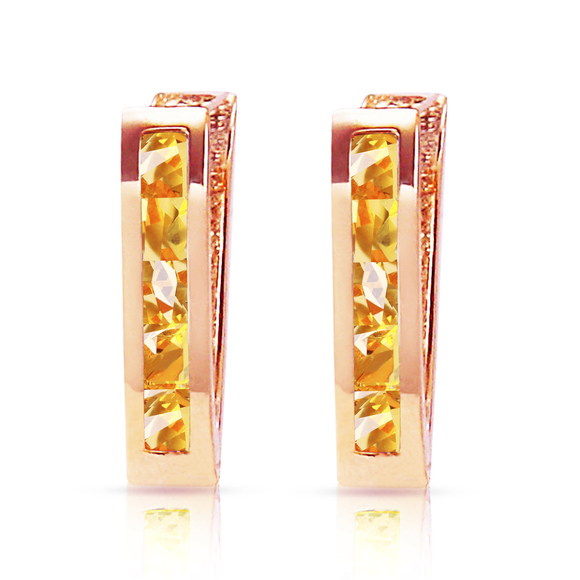 14K. SOLID GOLD OVAL HUGGIE EARRING WITH CITRINES (Rose Gold) - Picture 1 of 3